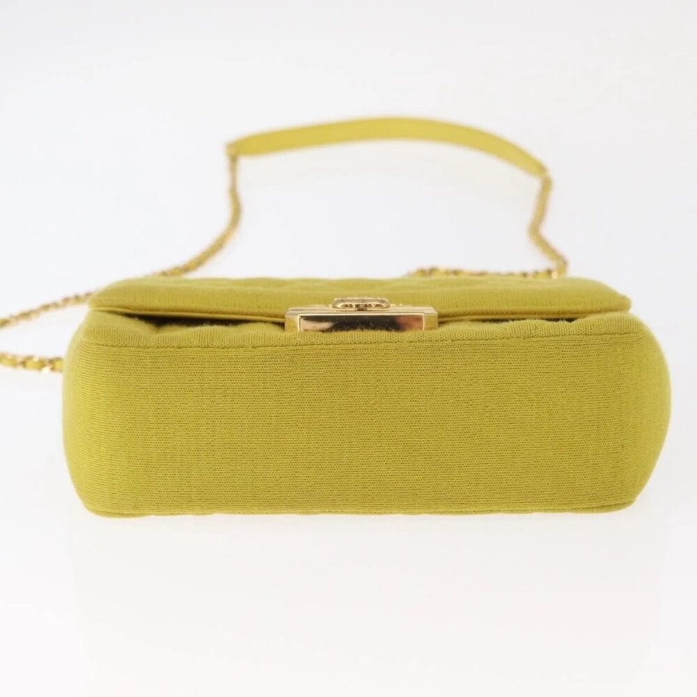 CHANEL Matelasse Chain Shoulder Bag Cotton Yellow Gold CC Auth 156510V - Picture 6 of 16